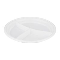 Тарелка одноразовая 3-секц. d205 мм, бел., ПС, 100 шт/упак "ПолиЭр" 1 800 шт/кор РОССИЯ -