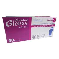Перчатки латексные, р-р M, неопудрен., син., 25 пар/упак "High Risk" 10 упак/кор МАЛАЙЗИЯ 102-381-009
