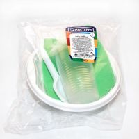 Набор одноразовой посуды "Клевый" [3 стак. 200 мл, ПП+3 тар. 475 мл, ПП+3 ст.лож.+6 салф.] 15 упак/кор РОССИЯ