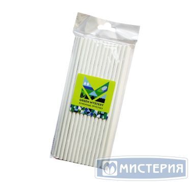 Трубочки для коктейлей 195 мм, d6 мм, диз. "White", бел., бум. прямые, 40 шт/упак "GREEN MYSTERY" 50 упак/кор КИТАЙ