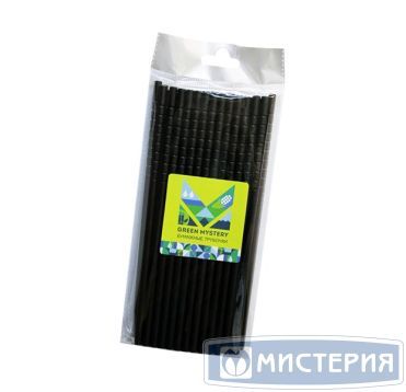 Трубочки для коктейлей 195 мм, d6 мм, диз. "Black", черн., бум. с изгибом, 40 шт/упак "GREEN MYSTERY" 50 упак/кор КИТАЙ