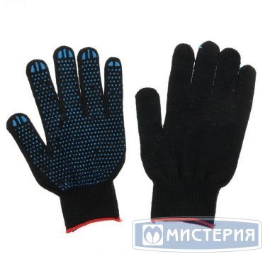 Перчатки нитяные, диз. "Точка", 4 нит., 10 кл., черн., Х/Б+ПВХ, 10 пар/упак 500 пар/кор РОССИЯ