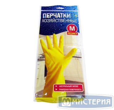 Перчатки латексные, р-р M, желт., 1 пар/упак "Хозяйка" 240 пар/кор КИТАЙ 403-083