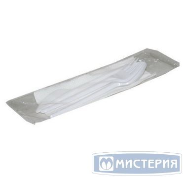 Комплект столовых приборов №4 [лож.ст.+ вил.+ нож: 165 мм, бел., ПС+ салф.], 300 шт/кор 300 шт/упак РОССИЯ 501423