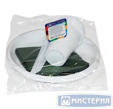 Набор одноразовой посуды для пикника [6 стак. 200 мл, ПП+6 тар. d205 мм, ПС+6 вил.+6 салф.] 15 упак/кор РОССИЯ 187011