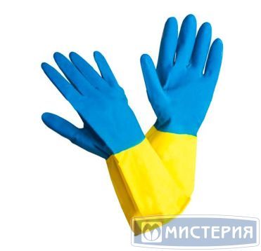 Перчатки латексные, р-р L, с хлопк. напылен., сине-желт., 1 пар/упак "Lux" 144 пар/кор КИТАЙ 405-133