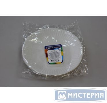 Тарелка одноразовая мелкая d170 мм, бел., карт, 12 шт/упак "МИСТЕРИЯ" 456 шт/кор РОССИЯ 183000