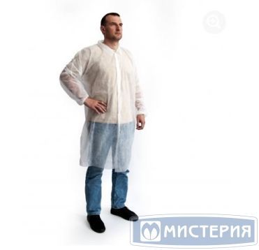 Халат р-р 52-54 [XXL], 25 гр/м2, бел., нетк. мат-л СМС, 5 шт/упак 20 упак/кор КИТАЙ 118707