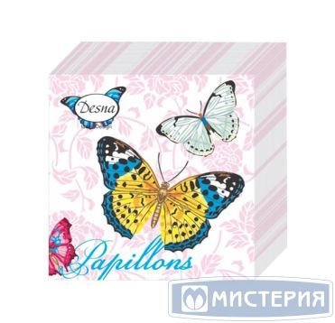 Салфетки 250х250 мм 1-сл., диз. "Бабочки и цветы", разноцв., бум., 40 шт/упак "Desna Design" 32 упак/кор РОССИЯ 57421