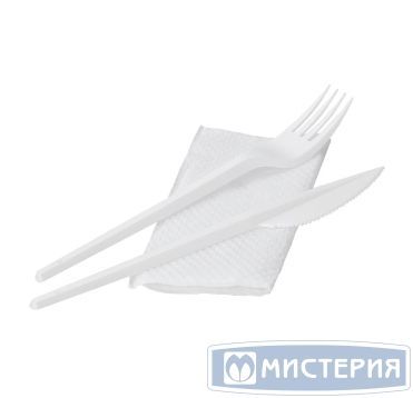 Комплект столовых приборов №3 [вил.+ нож: 165 мм, бел., ПС+ салф.], 300 шт/кор 300 шт/упак РОССИЯ 501313