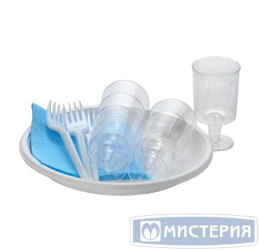 Набор одноразовой посуды "Праздник №1" [6 рюм.100 мл, ПС+6 тар. d205 мм, ПС+6 вил.+ 6 салф.] 15 упак/кор РОССИЯ 187300