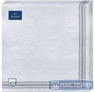 Салфетки 330х330 мм 3-сл., диз. "Рамка Серебряная Барокко", бело-сереб., бум., 16 шт/упак "Bouquet" 12 упак/кор РОССИЯ 57035