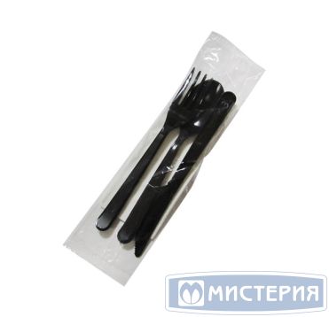 Комплект столовых приборов №4 [лож.ст.+ вил.+ нож: 180 мм, черн., ПС+ салф.], 200 шт/кор 200 шт/упак РОССИЯ