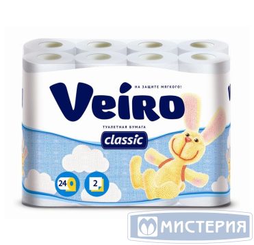 Бумага туалетная 2-сл. "Veiro" Classic, бел., 17,5 м, 24 рул/упак 3 упак/кор РОССИЯ 5С224