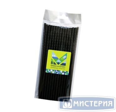 Трубочки для коктейлей 195 мм, d6 мм, диз. "Black", черн., бум. с изгибом, 40 шт/упак "GREEN MYSTERY" 50 упак/кор КИТАЙ