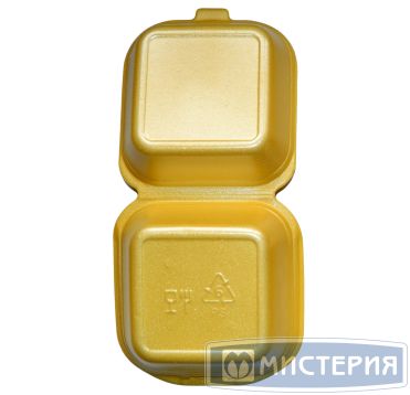 Коробка д/гамбургеров, квадратн., внеш. 125х125х70мм, внутр. 120х120х65мм, жёлт/бел, ВПС