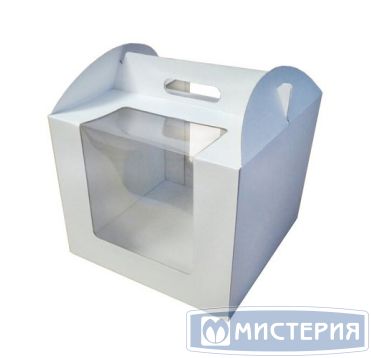 Коробка для торта 300х300х250 мм, с окном, неразъем.крышка, с ручк., бел., карт., 25 шт/кор 25 шт/упак РОССИЯ Г03672