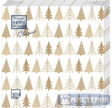 Салфетки 330х330 мм 3-сл., диз. "Золотые елочки", разноцв., бум., 20 шт/упак "Bouquet" 12 упак/кор РОССИЯ 57514