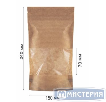Пакет Doy Pack 150х240 мм с окном, крафт, бум., 50 шт/упак 1 700 шт/кор РОССИЯ ДБГО-00040
