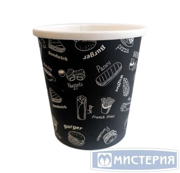 Контейнер 500 мл, d98хh99 мм, диз. "Black", без окна, без крышки, черно-бел., карт., 25 шт/упак "Complement" 400 шт/кор РОССИЯ 67912