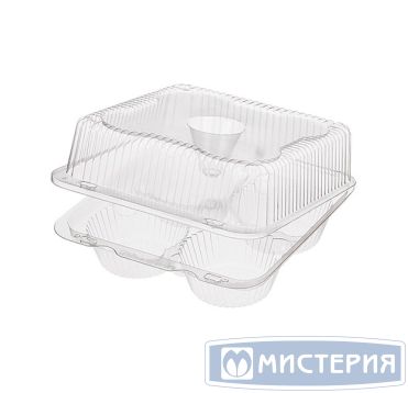 Упаковка для кондит. изделий 1080[4х270] мл 4-секц., 207х196х91 мм, неразъем.крышка, прозр., ОПС, 180 шт/кор "Комус" 180 шт/упак РОССИЯ РК-1818/4 (М)