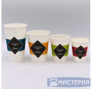 Стакан бумажный 250 мл 1-сл., d80 мм, диз. "Coffee time", карт., 50 шт/упак 1 000 шт/кор РОССИЯ