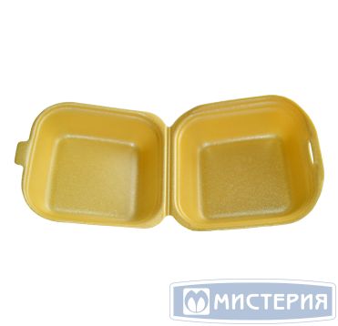 Коробка д/гамбургеров, квадратн., внеш. 125х125х70мм, внутр. 120х120х65мм, жёлт/бел, ВПС