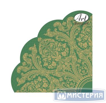Салфетки d320 мм 3-сл., диз. "Золотой орнамент на зеленом", зелено-золот., бум., 12 шт/упак "Bouquet" 15 упак/кор РОССИЯ 42748