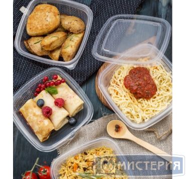 Контейнер 375 мл 1-секц. 126х126х51,5 мм, без крышки, прозр., ПП, 50 шт/упак "ПолиЭр" 500 шт/кор РОССИЯ К-1212-375 прозрач ПП