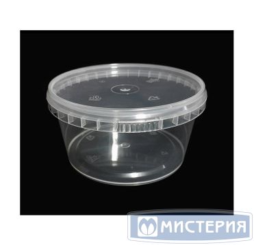 Контейнер для пресервов/мёда, 485мл, круглый, h 61мм, "шайба", прозрачный, контрольный замок, ПП
