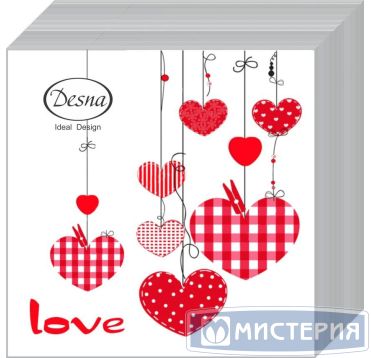 Салфетки 240х240 мм 1-сл., диз. "Калейдоскоп сердец", разноцв., бум., 40 шт/упак "Desna Design" 32 упак/кор РОССИЯ 57576